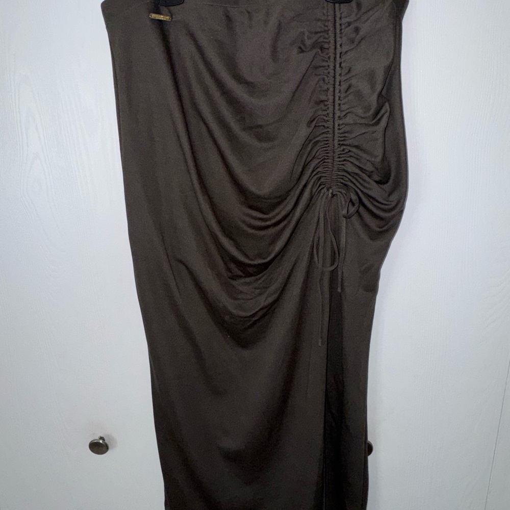 Elegant Dark Brown Ruched Pencil Skirt